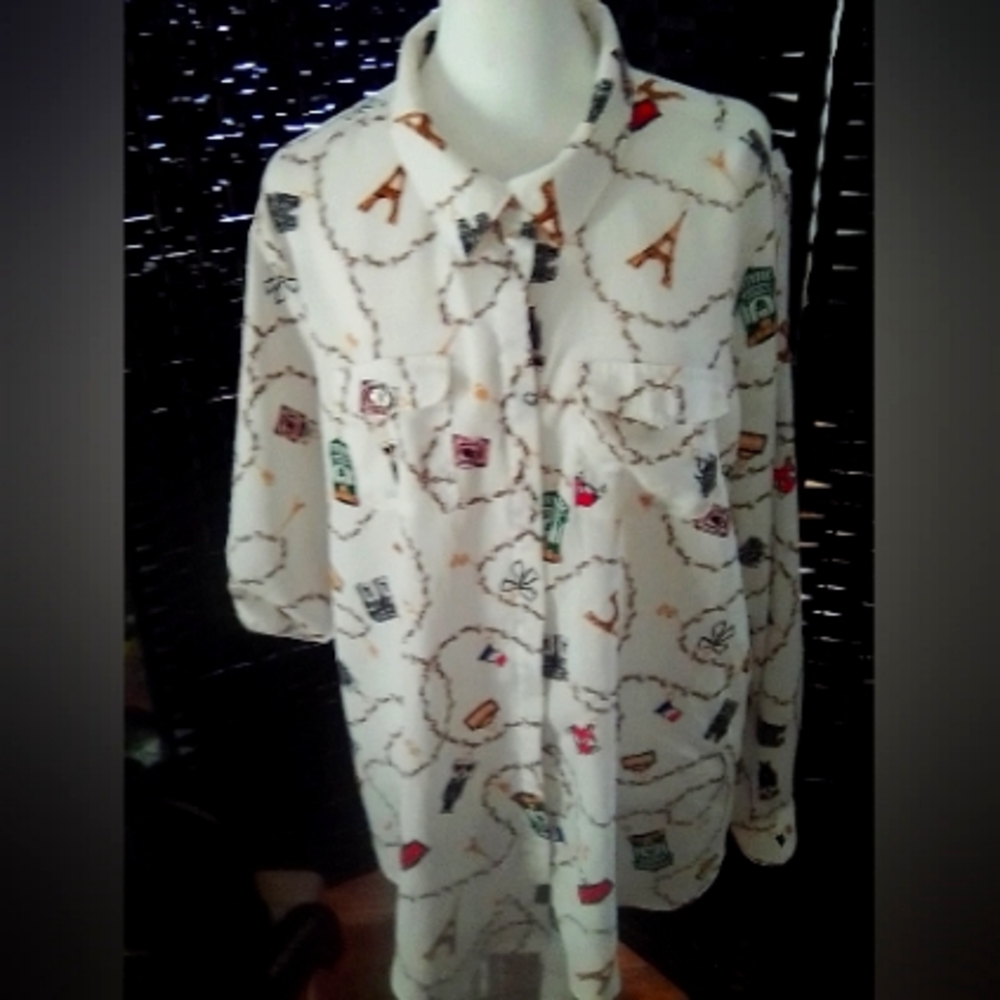 Chic Parisian Print Button-Up Shirt
